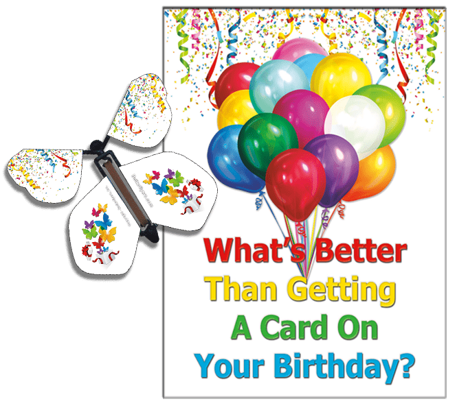 Birthday Greeting Card with Surprise wind up flying butterfly from butterflyers.com