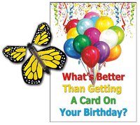 
              Birthday Greeting Card with Yellow Monarch wind up flying butterfly from butterflyers.com
            