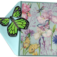 Blank Butterfly greeting card with Green monarch flying butterfly from butterflyers.com