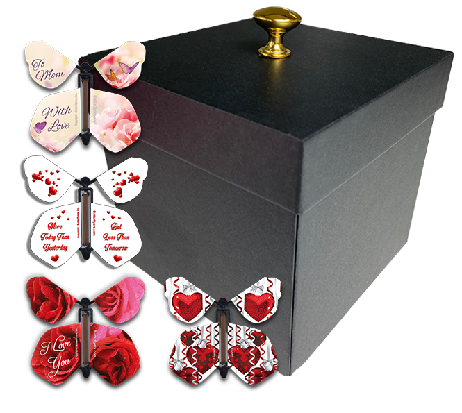 Black Mother's Day Exploding Butterfly Gift Box With Wind Up Flying Butterflies from Butterflyers.com