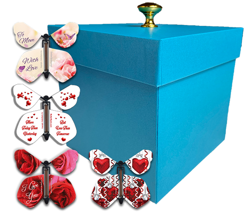Blue Mother's Day Exploding Butterfly Gift Box With Wind Up Flying Butterflies from Butterflyers.com