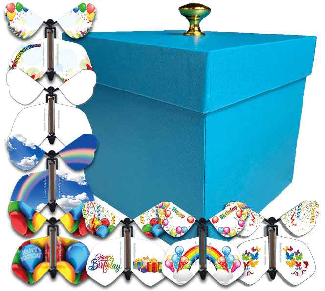 BUTTERFLYERS! Red Exploding Butterfly Box with Birthday Flying Butterflies (Birthday Gifts Flying Butterfly x 4)