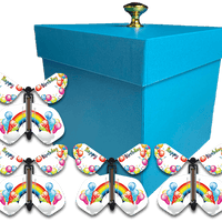 Blue Exploding Butterfly Birthday Box With 4 Birthday Rainbows Wind Up Flying Butterflies from butterflyers.com