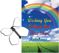 
              Blue Sky Rainbow greeting card with blank flying butterfly from butterflyers.com
            