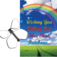 Blue Sky Rainbow greeting card with blank flying butterfly from butterflyers.com