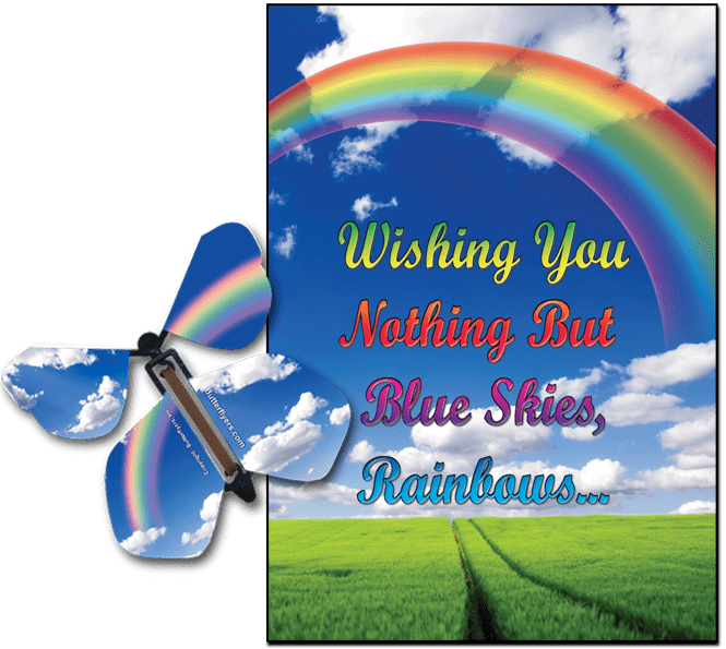 Blue Sky & Rainbow greeting card with Blue Sky flying butterfly from butterflyers.com