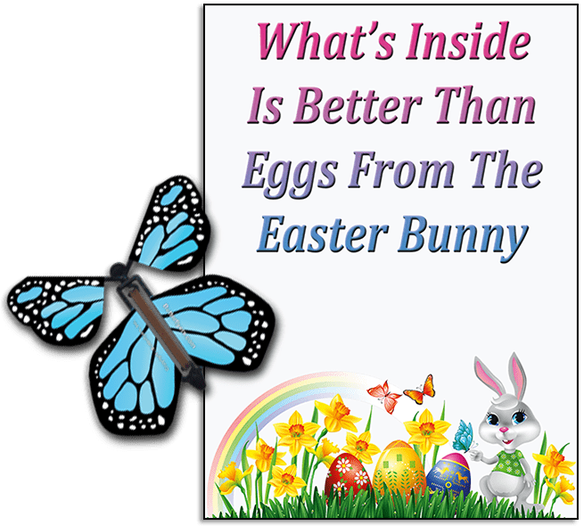 Easter Bunny Butterfly greeting card and Sky Blue flying butterfly from butterflyers.com