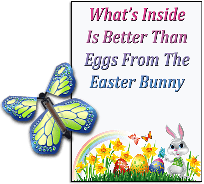 Easter Bunny Butterfly greeting card and Cobalt Green flying butterfly from butterflyers.com