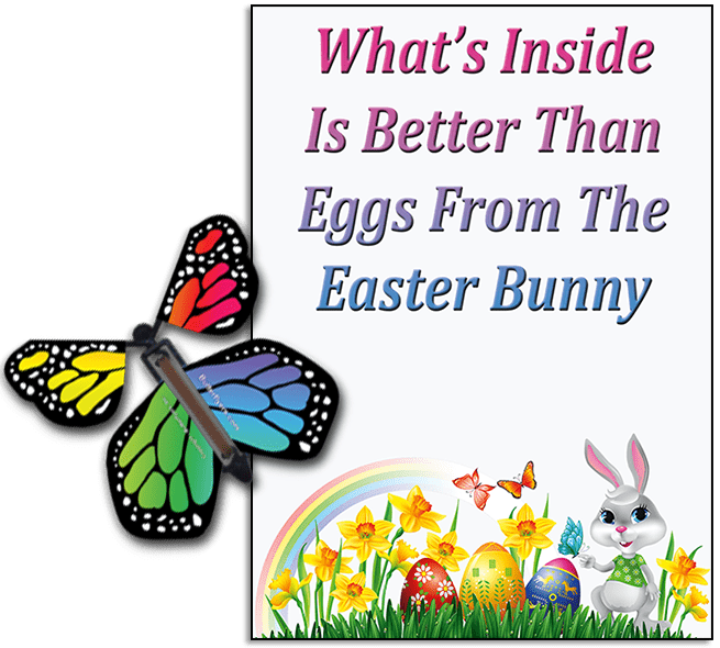 Easter Bunny Butterfly greeting card and rainbow monarch flying butterfly from butterflyers.com