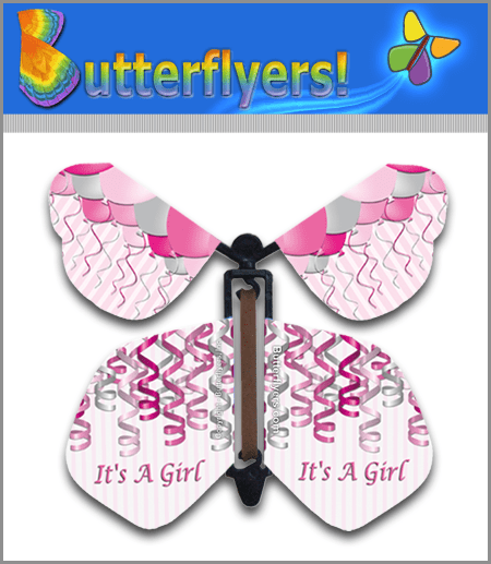 It's A Girl Wind Up Flying Butterfly For Greeting Cards by Butterflyers.com