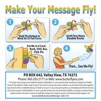 Instruction card for wind up flying butterfly from butterflyers.com