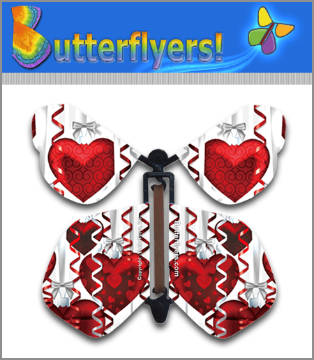 Big Hearts Wind Up Flying Butterfly For Greeting Cards by butterflyers.com