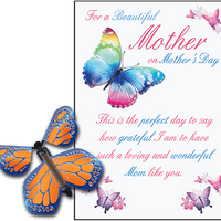 Mothers Day greeting card with Cobalt Orange wind up flying butterfly from butterflyers.com