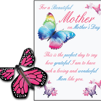 Mothers Day greeting card with Pink wind up flying butterfly from butterflyers.com