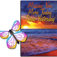 Miss You Much greeting card with Bismuth flying butterfly from butterflyers.com