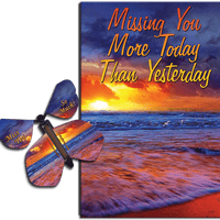 Miss You Much greeting card with Miss You Much flying butterfly from butterflyers.com