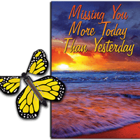 Miss You Much greeting card with Yellow flying butterfly from butterflyers.com