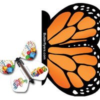 Orange Monarch Exploding Butterfly Card with Birthday Gifts wind up flying butterfly from butterflyers.com