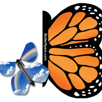 Orange Monarch Exploding Butterfly Card with Blue Sky Rainbow wind up flying butterfly from butterflyers.com