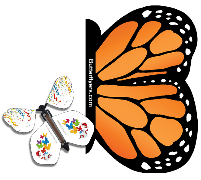 Orange Monarch Exploding Butterfly Card with Surprise wind up flying butterfly from butterflyers.com