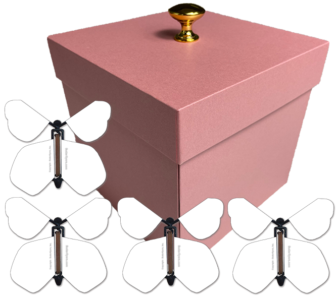 Pink Mother's Day Exploding Butterfly Gift Box With Blank/White Wind Up Flying Butterflies from butterflyers.com
