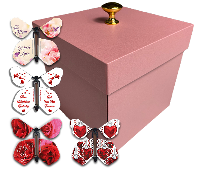 Pink Mother's Day Exploding Butterfly Gift Box With Wind Up Flying Butterflies from Butterflyers.com