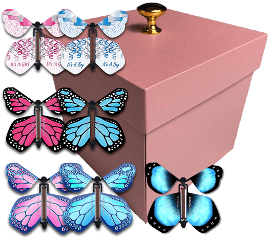 Pink Exploding Butterfly Box With Gender Reveal Flying Butterflies From Butterflyers.com