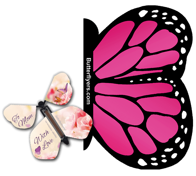 Pink Monarch Exploding Butterfly Card with Mothers Day wind up flying butterfly from butterflyers.com