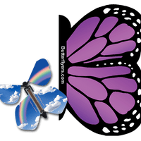 Purple Monarch Exploding Butterfly Card with Blues Sky Rainbow wind up flying butterfly from butterflyers.com