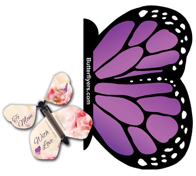 Purple Monarch Exploding Butterfly Card with Mothers Day wind up flying butterfly from butterflyers.com