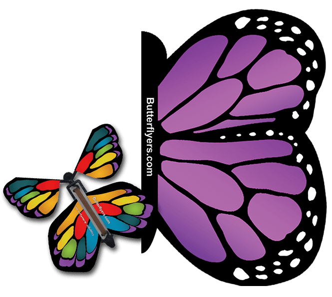 Purple Monarch Exploding Butterfly Card with Stained Glass Monarch wind up flying butterfly from butterflyers.com