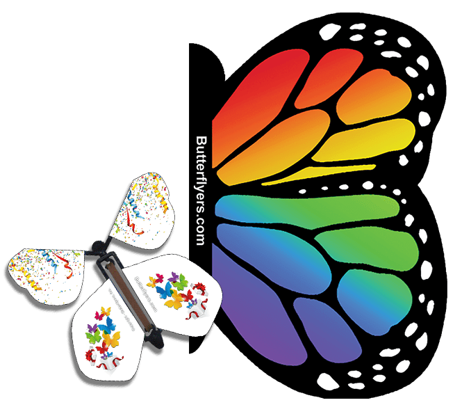 Rainbow Exploding Butterfly Card with Surprise wind up flying butterfly from butterflyers.com
