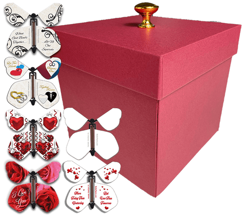 Red Exploding Butterfly Box With Wind Up Flying Wedding Butterflieserflyers.com