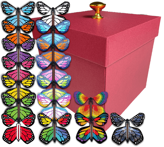 Red Exploding Butterfly Gift Box With 4 Wind Up Flying Monarch Butterflies from butterflyers.com