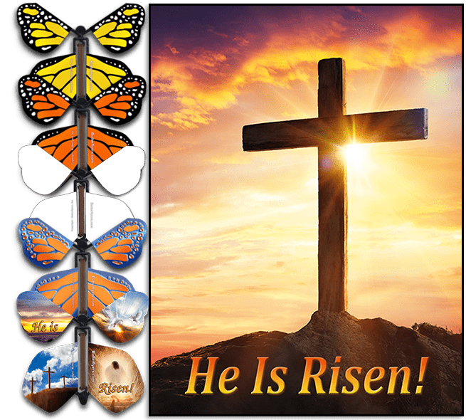 He is Risen Greeting Card with wind up flying butterfly by Butterflyers.com