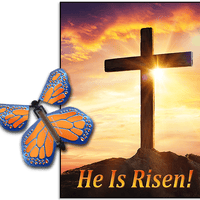 He is Risen Greeting Card with Cobalt Orange wind up flying butterfly by Butterflyers.com