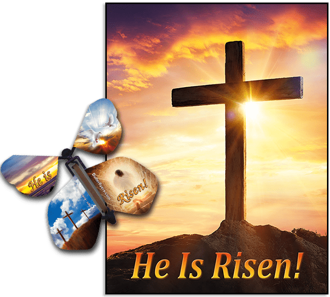 He is Risen Greeting Card with Risen wind up flying butterfly by Butterflyers.com