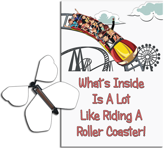 Roller Coaster greeting card with Blank wind up flying butterfly from Butterflyers.com