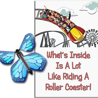 Roller Coaster greeting card with Cobalt Blue wind up flying butterfly from Butterflyers.com