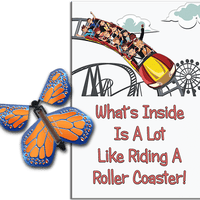 Roller Coaster greeting card with Cobalt Orange wind up flying butterfly from Butterflyers.com
