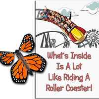 Roller Coaster greeting card with Orange wind up flying butterfly from Butterflyers.com