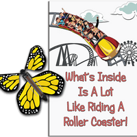 Roller Coaster greeting card with Yellow wind up flying butterfly from Butterflyers.com
