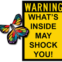 Warning Greeting Card with Stained Glass monarch wind up flying butterfly from butterflyers.com