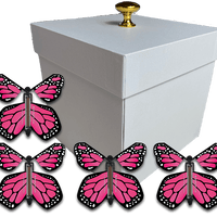 White Exploding Gender Reveal Box With Pink Monarch Flying Butterflies From Butterflyers.com