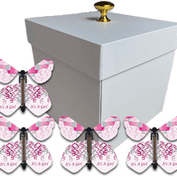 White Exploding Gender Reveal Box With It's A Girl Flying Butterflies From Butterflyers.com