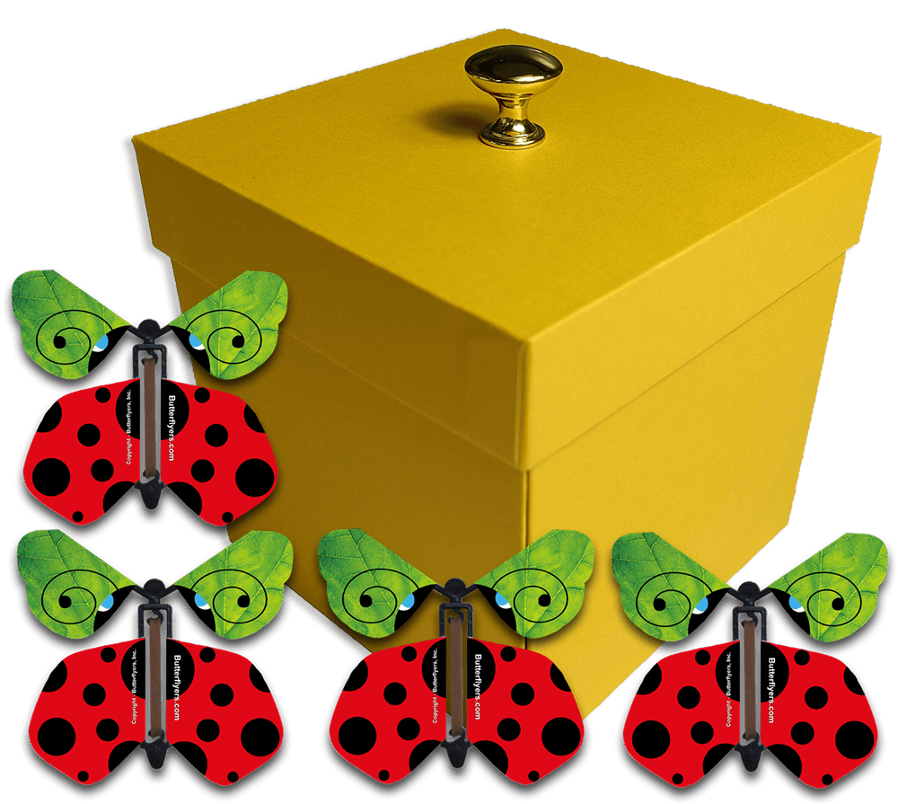 Yellow Easter Exploding Butterfly Gift Box With 4 Ladybug Wind Up Flying Butterflies from butterflyers.com