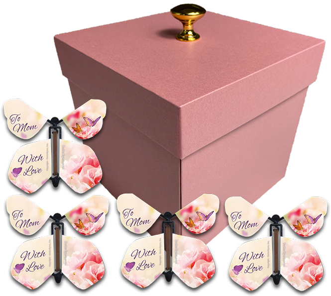 Pink Mother's Day Exploding Butterfly Gift Box With Mother's Day Wind Up Flying Butterflies from butterflyers.com