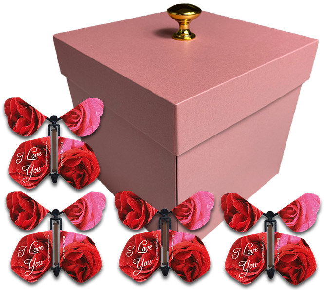Pink Mother's Day Exploding Butterfly Gift Box With I Love You Wind Up Flying Butterflies from butterflyers.com