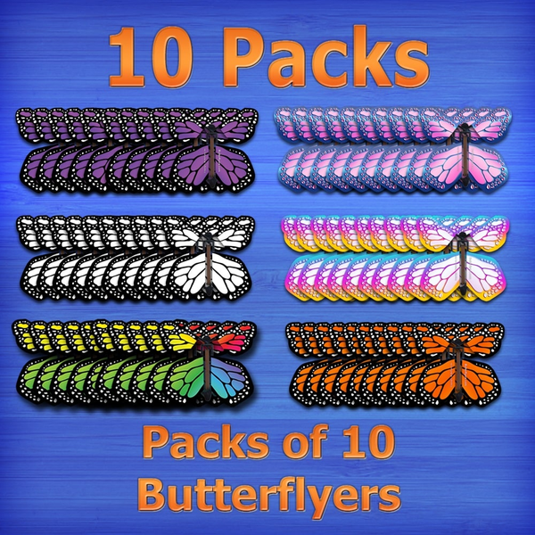 Packs of 10 Wind up flying butterflies from butterflyers.com