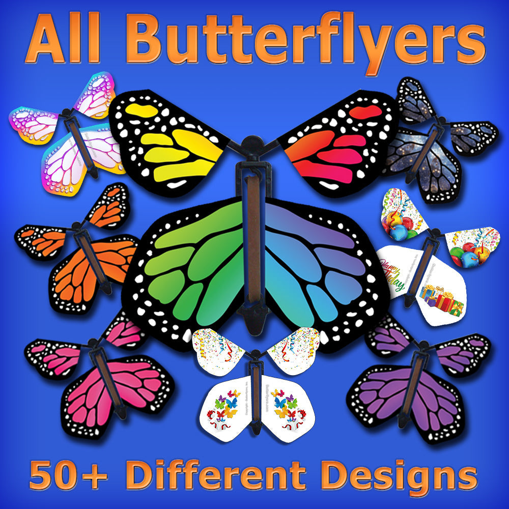 All Our Famous wind up flying butterflies from butterflyers.com